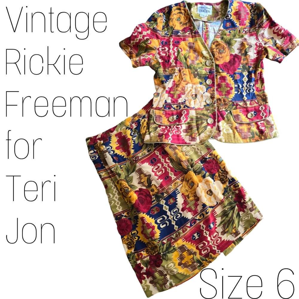 Vintage Rickie Freeman for Teri Jon Fall Floral Skirt Set